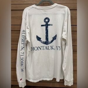 Montauk NY Anchor Graphic Long Sleeve Shirt - White